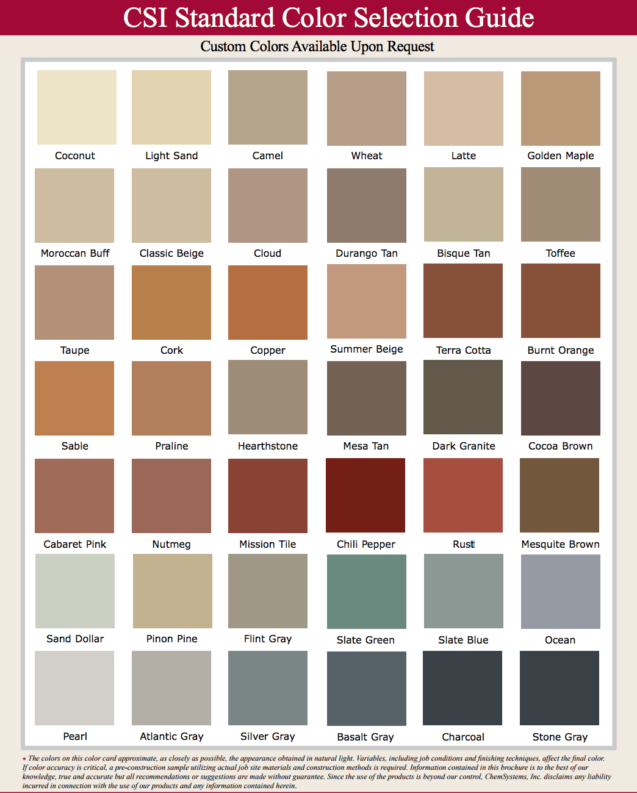 Color Charts for Integral and Standard Cement Colors | Cement Colors