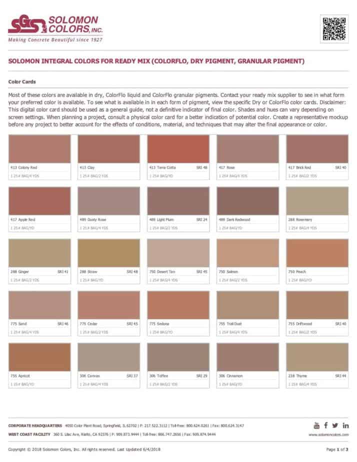 Color Charts For Integral And Standard Cement Colors Cement Colors