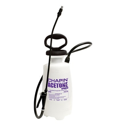 The Chapin Acetone Sprayer line is specifically designed and equipped for the Decorative Concrete Contractor for use in staining with acetone-based dyes and other acetone only applications. The 2-gallon translucent poly tank has a funnel-mouth opening with splash guard and in-tank anti-clog filter.
