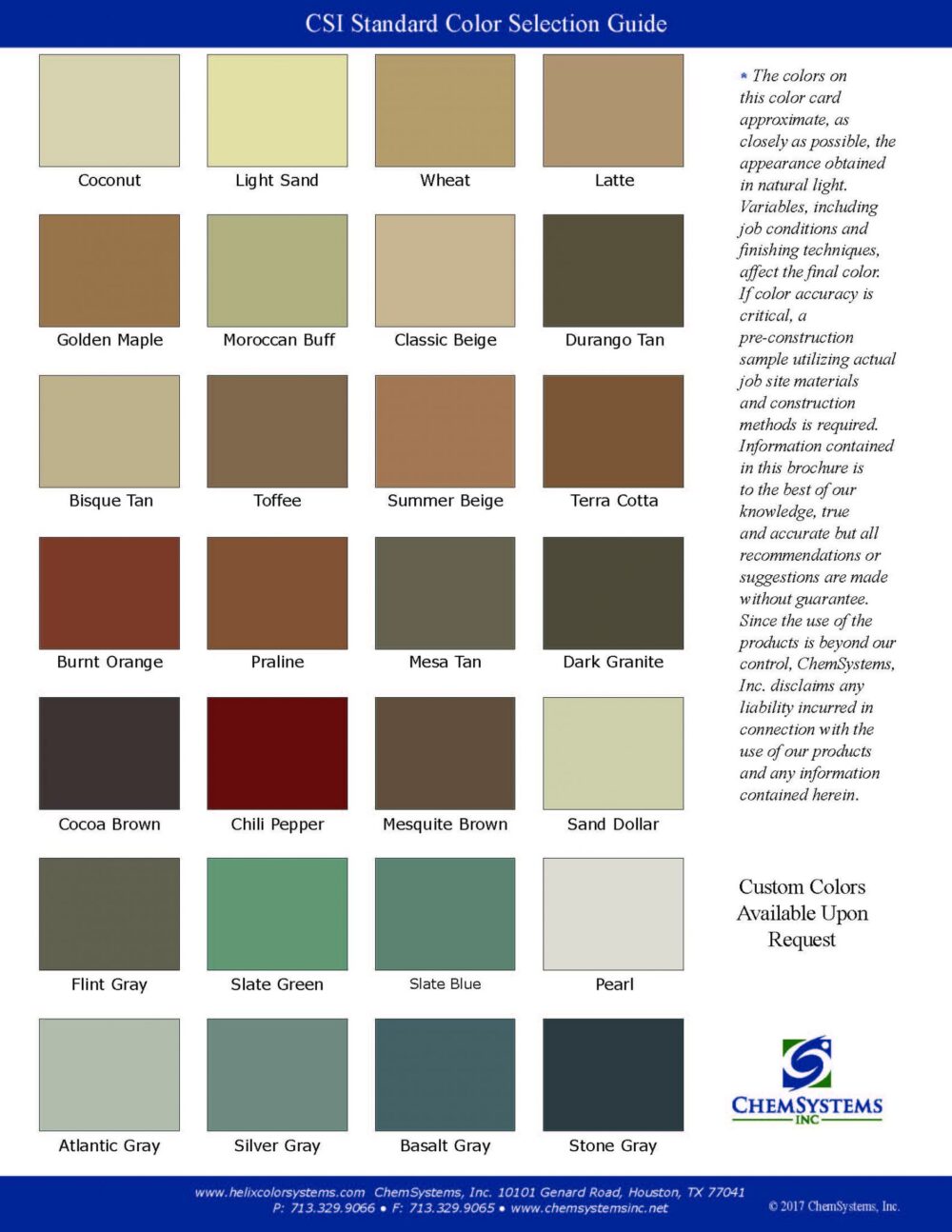 Color Charts for Integral and Standard Cement Colors Cement Colors
