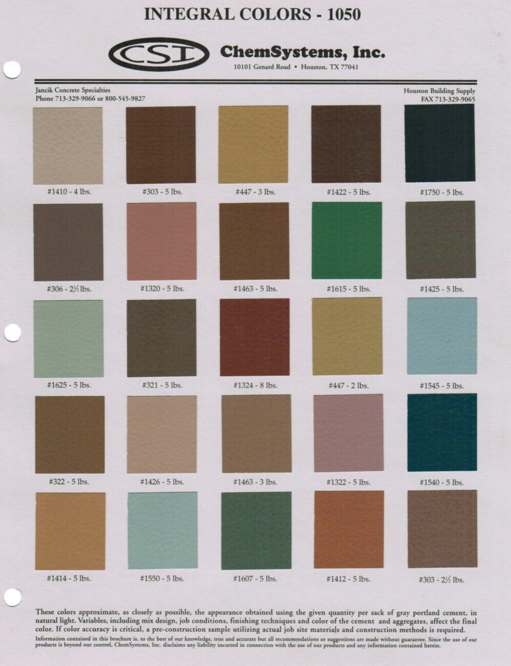 Color Charts For Integral And Standard Cement Colors Cement Colors