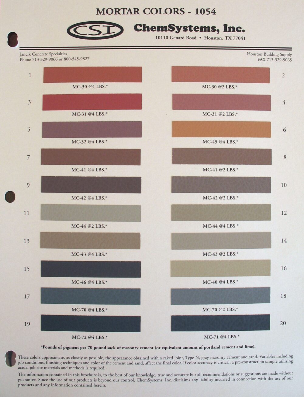 Color Charts for Integral and Standard Cement Colors | Cement Colors