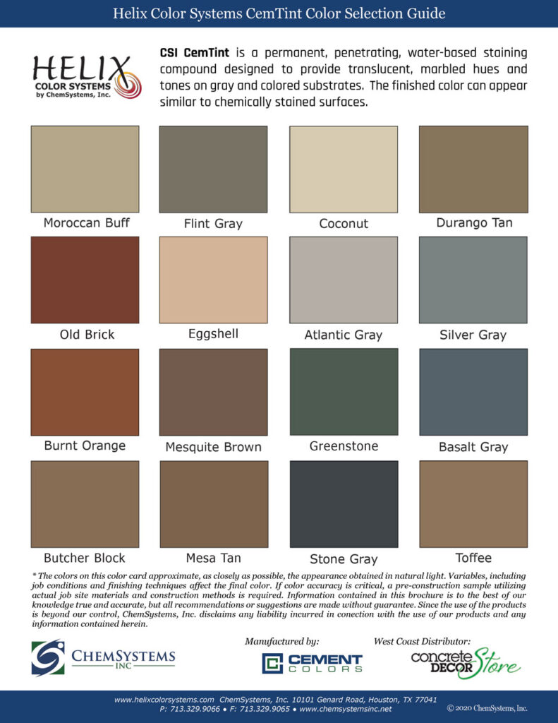 Color Charts for Integral and Standard Cement Colors | Cement Colors